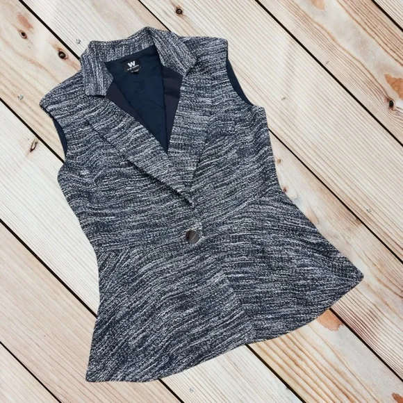 W by Worth size 4 navy woven peplum vest - Picture 2 of 11